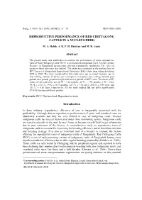 REPRODUCTIVE PERFORMANCE of RED CHITTAGONG CATTLE in a NUCLEUS HERD Abstract Introduction