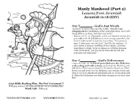 Manly Manhood (Part 2) Lessons from Jeremiah Jeremiah 10:18 (ESV)