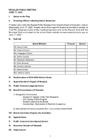 REGULAR PUBLIC MEETING JUNE 17, 2020 I. Salute to the Flag II