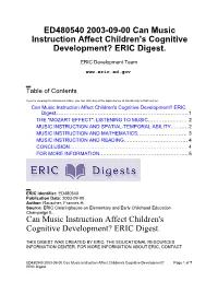 Can Music Instruction Affect Children's Cognitive Development? ERIC Digest