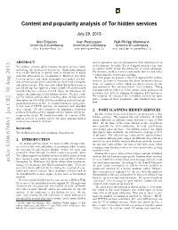 Content and Popularity Analysis of Tor Hidden Services