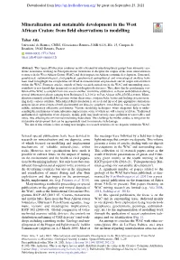 Mineralization and Sustainable Development in the West African Craton: from ﬁeld Observations to Modelling