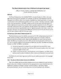 The Music Modernization Act of 2018 and Its Burgeoning Impact Jeffrey G