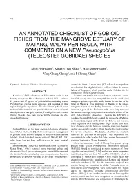 AN ANNOTATED CHECKLIST of GOBIOID FISHES from the MANGROVE ESTUARY of MATANG, MALAY PENINSULA, with COMMENTS on a NEW Pseudogobius (TELEOSTEI: GOBIIDAE) SPECIES