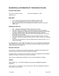 Biographical Information of Theodosios Pavlidis