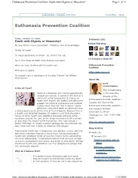 Euthanasia Prevention Coalition: Death with Dignity Or Obscenity? Page 1 of 11