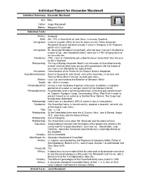 Individual Report for Alexander Macdonell Individual Summary: Alexander Macdonell