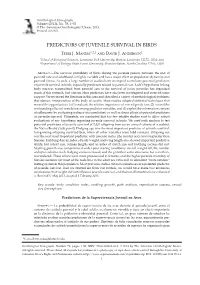 Predictors of Juvenile Survival in Birds