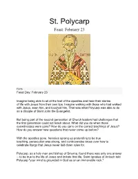St. Polycarp Feast: February 23