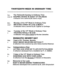 Thirteenth Week in Ordinary Time …………………………………………………………………