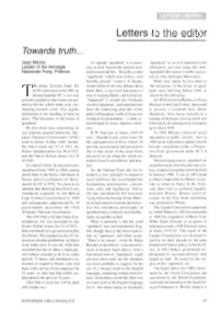 Letters to the Editor Towards Truth