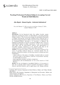 Teaching Professional Technical Subjects Accepting Current Trends in Field Didactics
