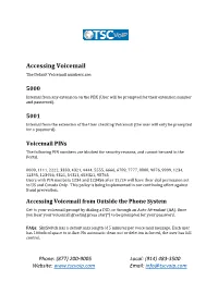 Accessing Voicemail the Default Voicemail Numbers Are
