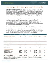 Cenovus Reports 2020 Fourth-Quarter and Full-Year Results