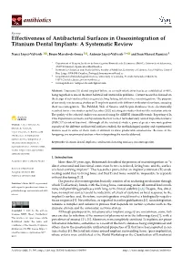 Effectiveness of Antibacterial Surfaces in Osseointegration of Titanium Dental Implants: a Systematic Review