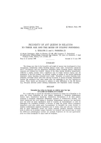 Fecundity of Ant Queens in Relation to Their Age and the Mode of Colony Founding L