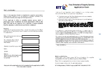 Free Directory Enquiry Service Application Form
