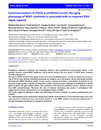 Functional Analysis of POLD1 P.Ser605del Variant: the Aging Phenotype of MDPL Syndrome Is Associated with an Impaired DNA Repair Capacity