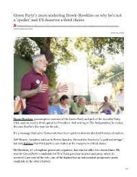 Green Party's 2020 Underdog Howie Hawkins on Why He's Not a 'Spoiler' and US Deserves a Third Choice