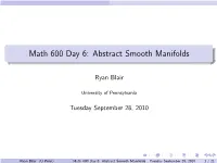 Math 600 Day 6: Abstract Smooth Manifolds
