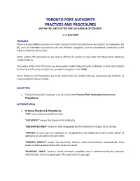 Toronto Port Authority Practices and Procedures Within the Limits of the Port & Harbour of Toronto