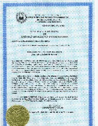 Certificate of Filing of Amended Articles of Incorporation