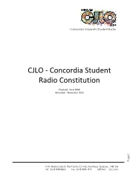 CJLO -‐ Concordia Student Radio Constitution