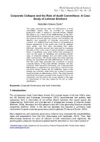 Corporate Collapse and the Role of Audit Committees: a Case Study of Lehman Brothers