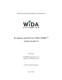 Development and Field Test of WIDA MODEL Grades 6–8 and 9–12