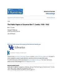 The Public Papers of Governor Bert T. Combs: 1959–1963