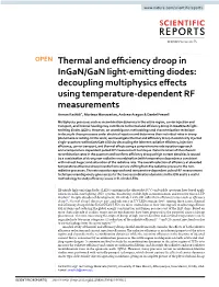 Thermal and Efficiency Droop in Ingan/Gan Light-Emitting Diodes