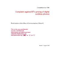 Complaint Against BT's Pricing of Digital Cordless