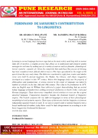 Ferdinand De Saussure's Contribtution to Linguistics