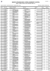 Madhya Pradesh Bhoj (Open) University, Bhopal Result Sheet of Bsc (3Ydc) Second Year 2015