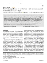 Metabolism Pathways of Arachidonic Acids: Mechanisms and Potential Therapeutic Targets