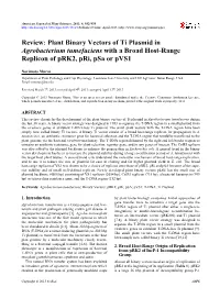 Plant Binary Vectors of Ti Plasmid in Agrobacterium Tumefaciens with a Broad Host-Range Replicon of Prk2, Pri, Psa Or Pvs1