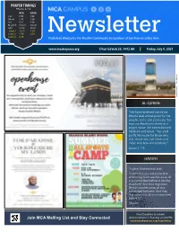 PRAYER TIMINGS AL-QURAN HADITH Join MCA Mailing List And
