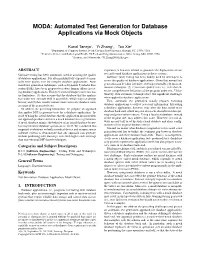 MODA: Automated Test Generation for Database Applications Via Mock Objects