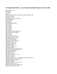 The Digital Deli Online - List of Known Available Shows As of 01-01-2003