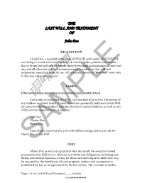 THE LAST WILL and TESTAMENT of John