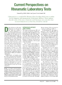 Current Perspectives on Rheumatic Laboratory Tests