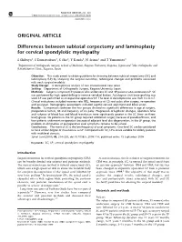 Differences Between Subtotal Corpectomy and Laminoplasty for Cervical Spondylotic Myelopathy