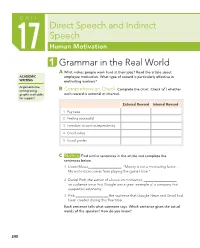 Direct Speech and Indirect Speech Grammar in the Real World