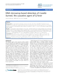 DNA Microarray-Based Detection of Coxiella Burnetii, the Causative Agent of Q Fever Gernot Schmoock1, Ralf Ehricht2 and Lisa D Sprague1*
