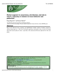 Methyl Eugenol: Its Occurrence, Distribution, and Role in Nature, Especially in Relation to Insect Behavior and Pollination