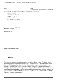 Embedded Database for Remote Process Management System