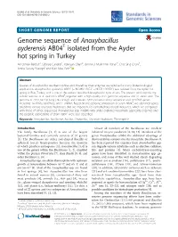 Genome Sequence of Anoxybacillus Ayderensis AB04T Isolated from the Ayder Hot Spring in Turkey