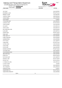 Highways and Transportation Department Page 1 List Produced Under Section 36 of the Highways Act