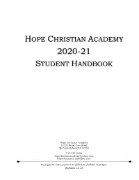 Hope Christian Academy Student Handbook