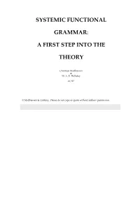 Systemic Functional Grammar: a First Step Into the Theory